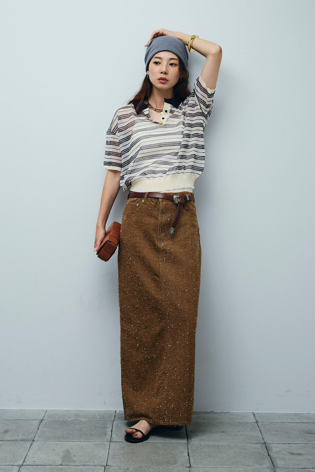 [予約/SET]シアーボーダーポロ+ネップツイルストレートスカート(2set)