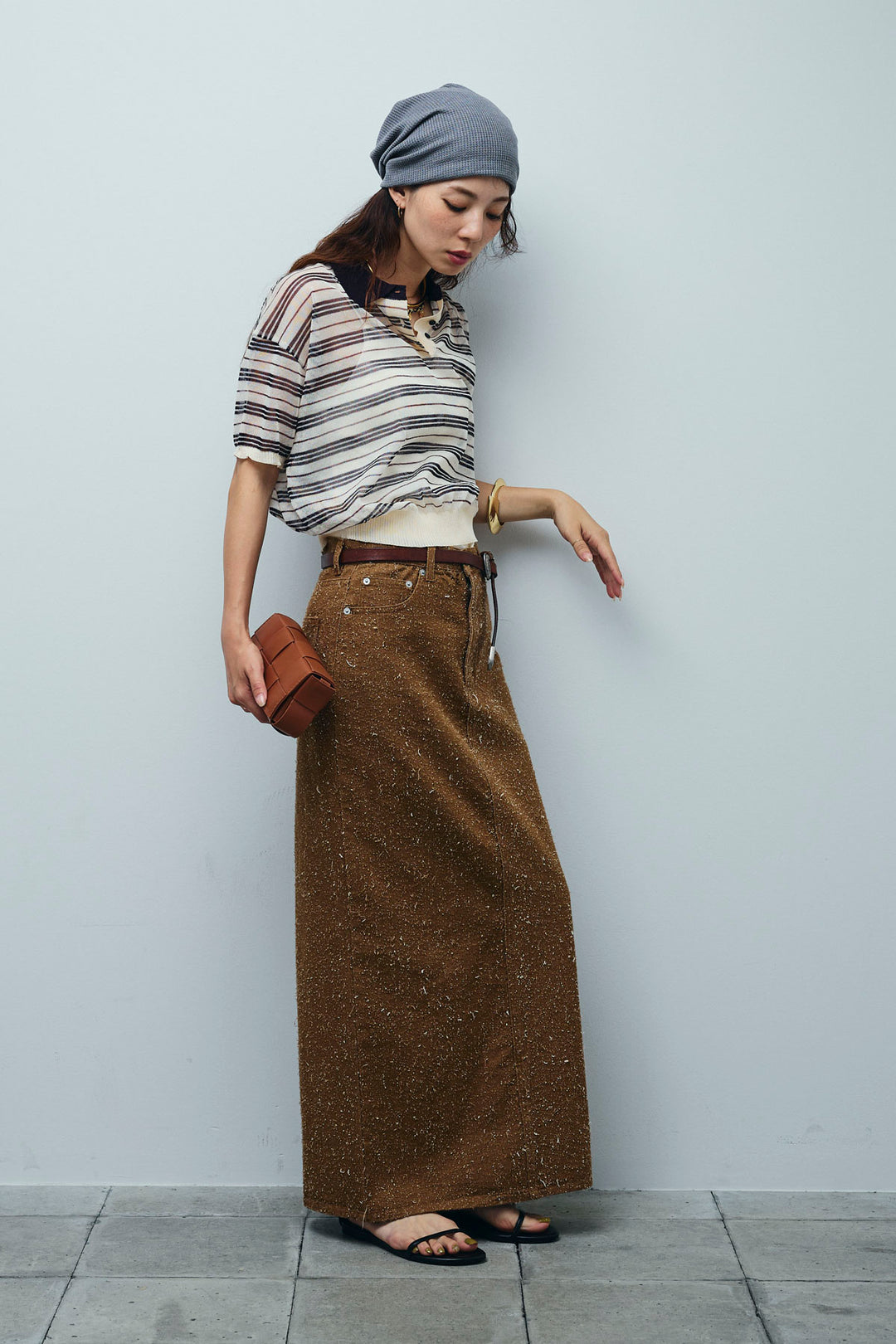 [予約/SET]シアーボーダーポロ+ネップツイルストレートスカート(2set)