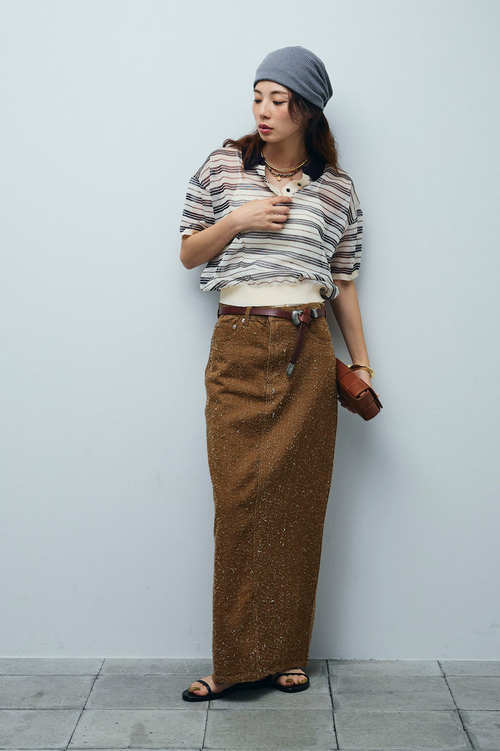 [予約/SET]シアーボーダーポロ+ネップツイルストレートスカート(2set)