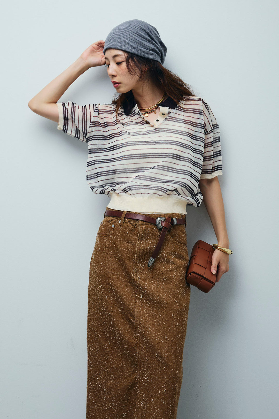 [予約/SET]シアーボーダーポロ+ネップツイルストレートスカート(2set)