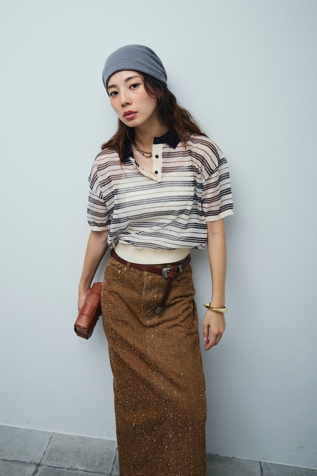 [予約/SET]シアーボーダーポロ+ネップツイルストレートスカート(2set)