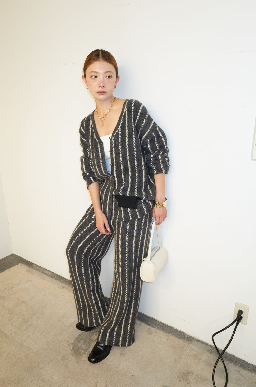 [予約/SET]細ストライプニットカーディガンSETUP