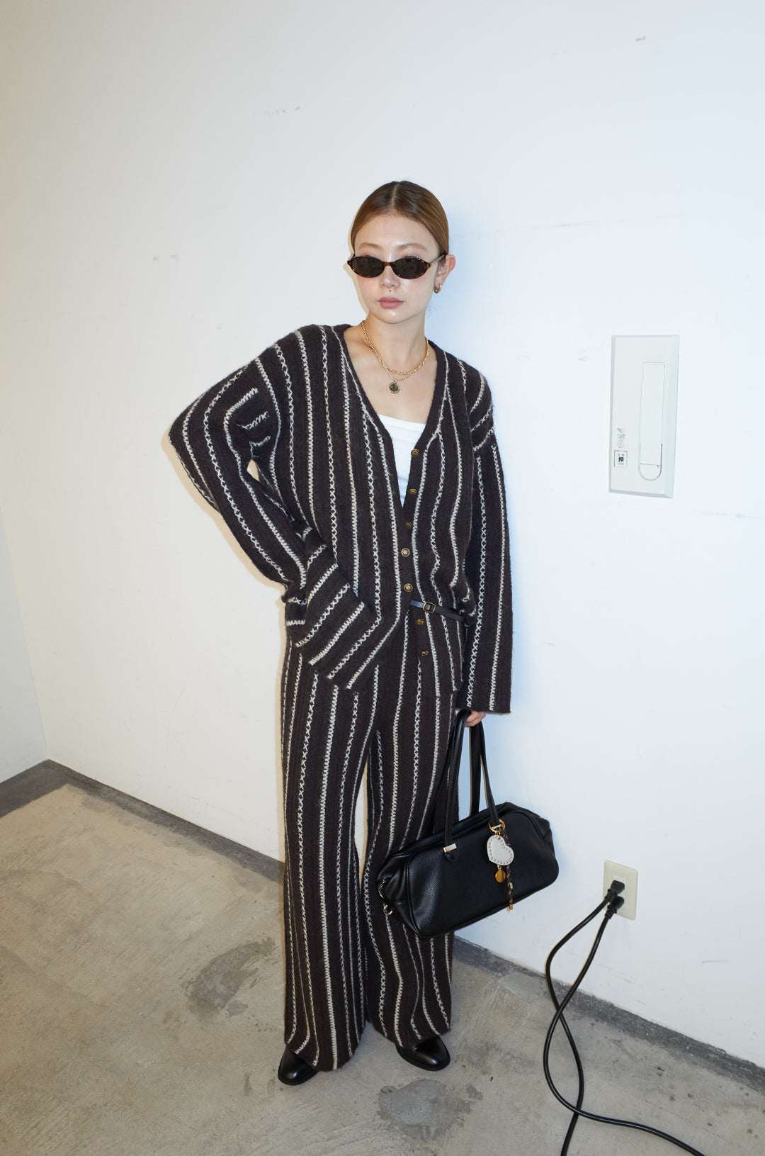 [予約/SET]細ストライプニットカーディガンSETUP