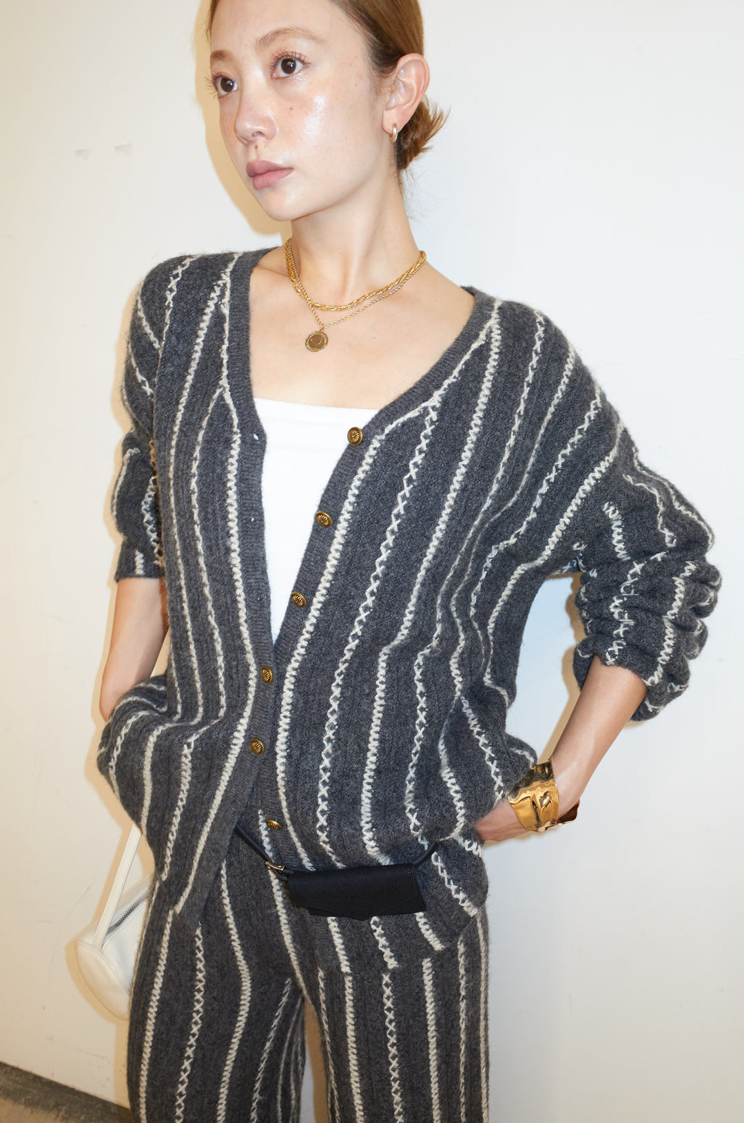 [予約/SET]細ストライプニットカーディガンSETUP