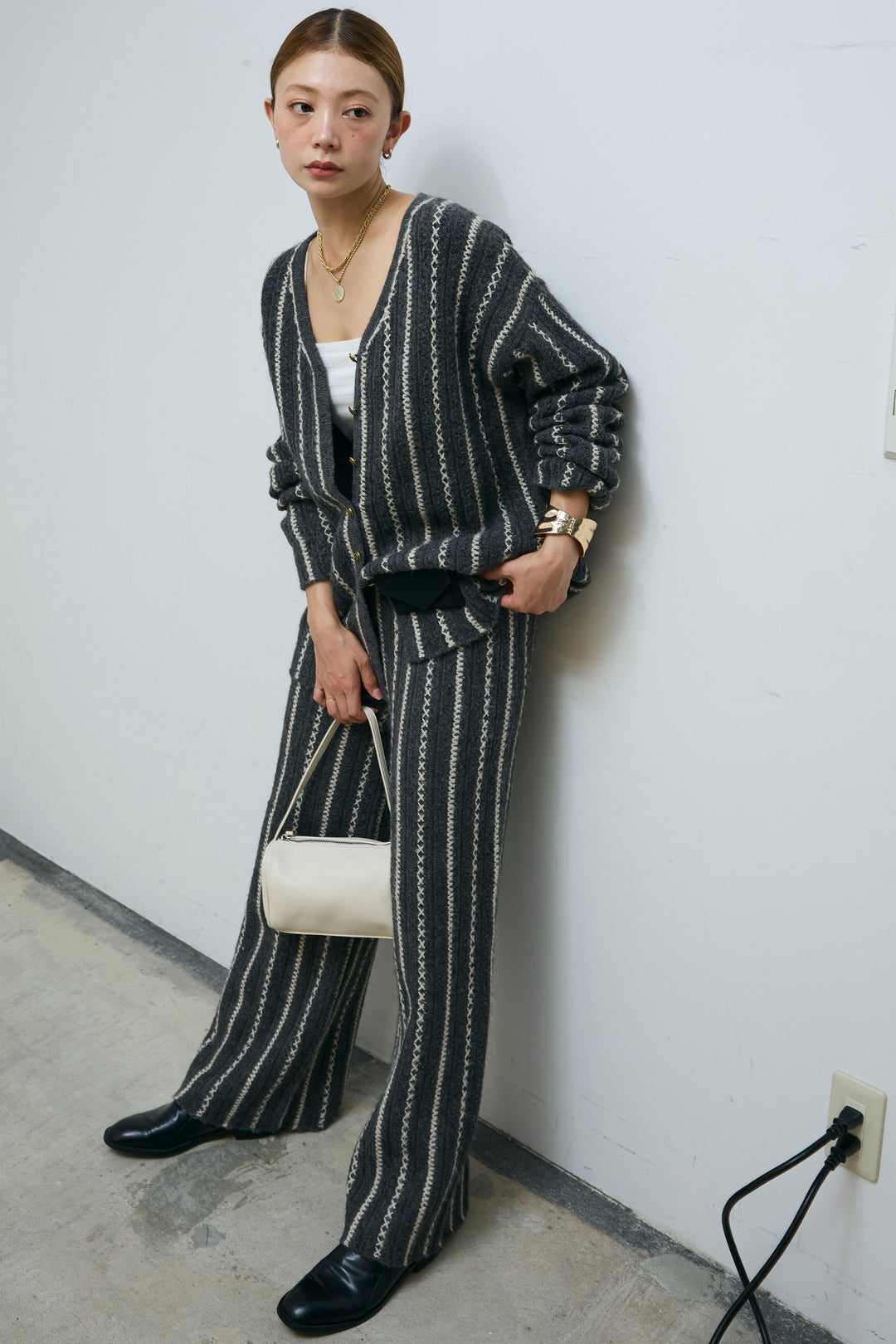 [予約/SET]細ストライプニットカーディガンSETUP