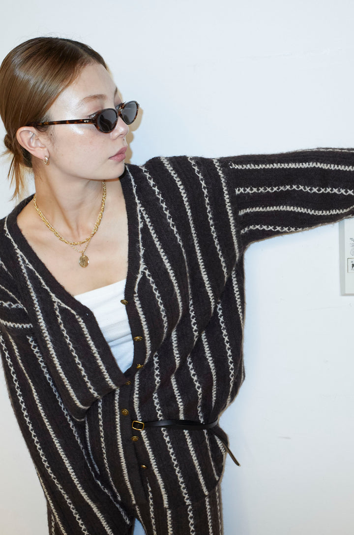 [予約/SET]細ストライプニットカーディガンSETUP