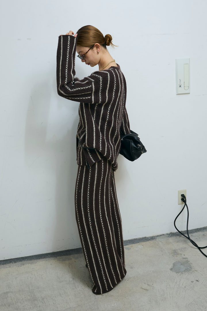 [予約/SET]細ストライプニットカーディガンSETUP