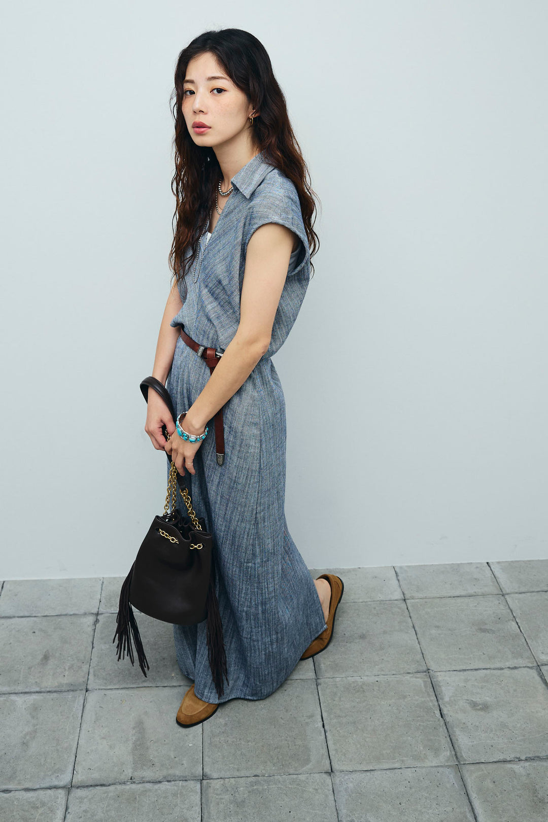 [予約]リネンミックススキッパーマキシシャツワンピ