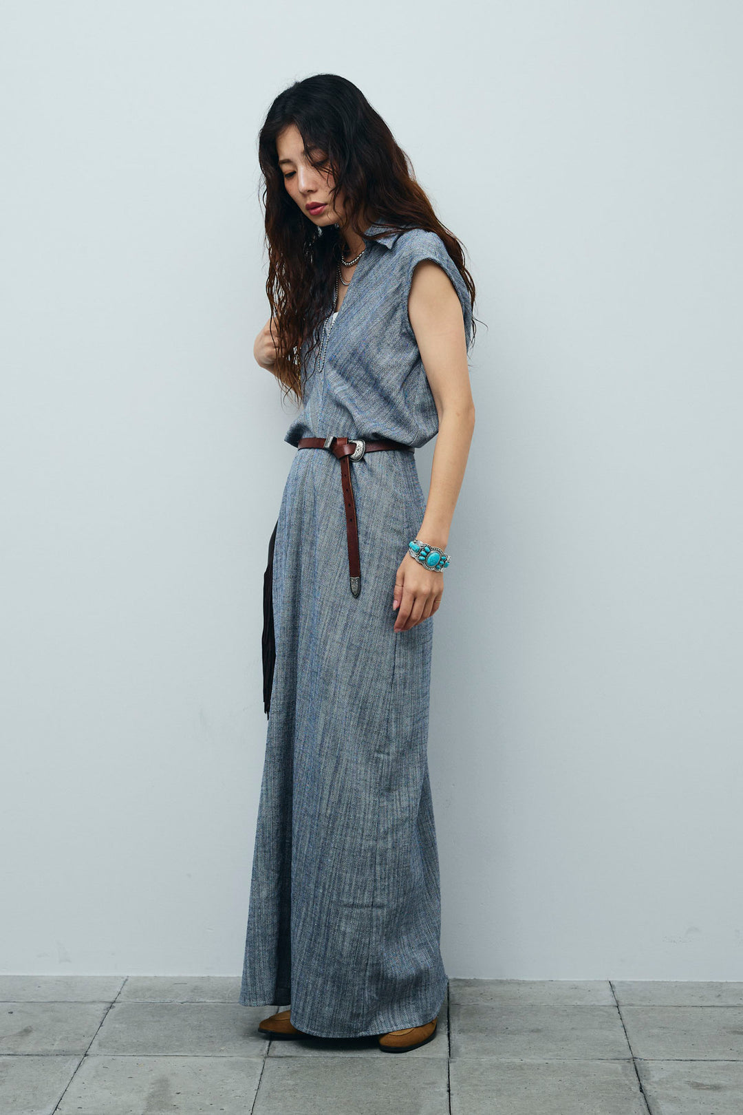 [予約]リネンミックススキッパーマキシシャツワンピ