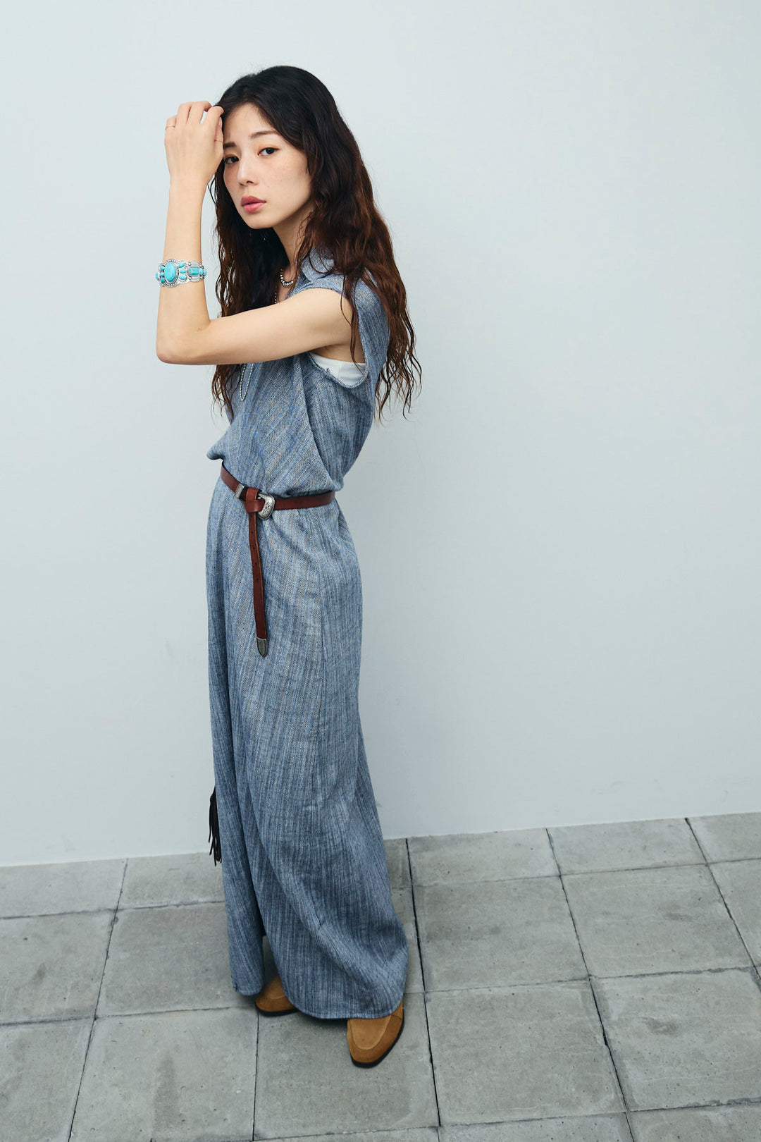 [予約]リネンミックススキッパーマキシシャツワンピ