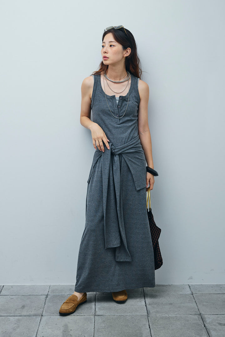 [予約]ラップレイヤードリブロングワンピース