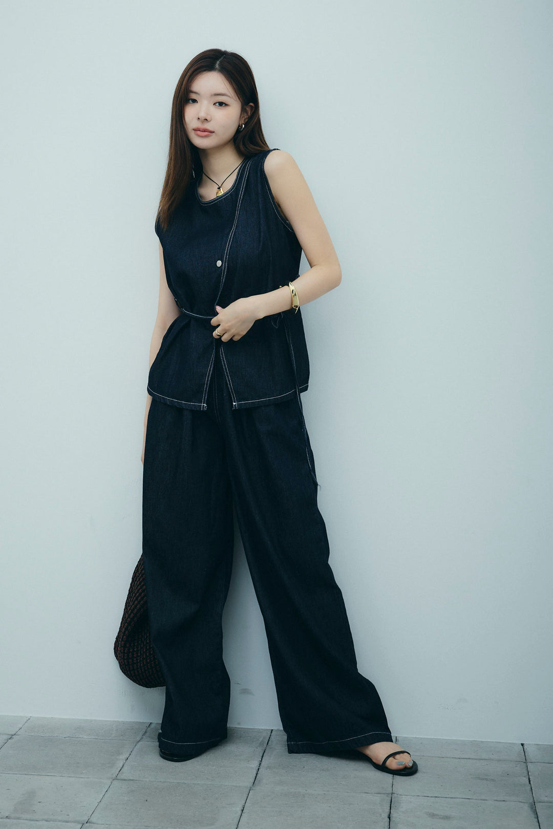 [予約]ベルト付きデニムセットアップ