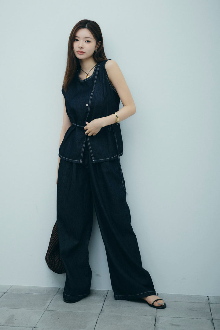 [予約]ベルト付きデニムセットアップ